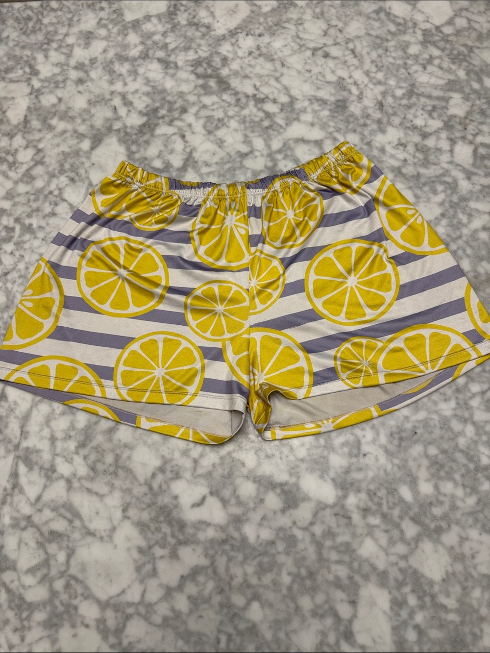 Lemon Print Striped Athletic Sleep Shorts - Yellow & Gray